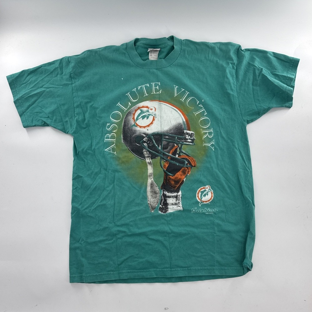 Vintage 1996 MIAMI DOLPHINS Absolute Victory AQUA XLARGE -TSHIRT Double Sided